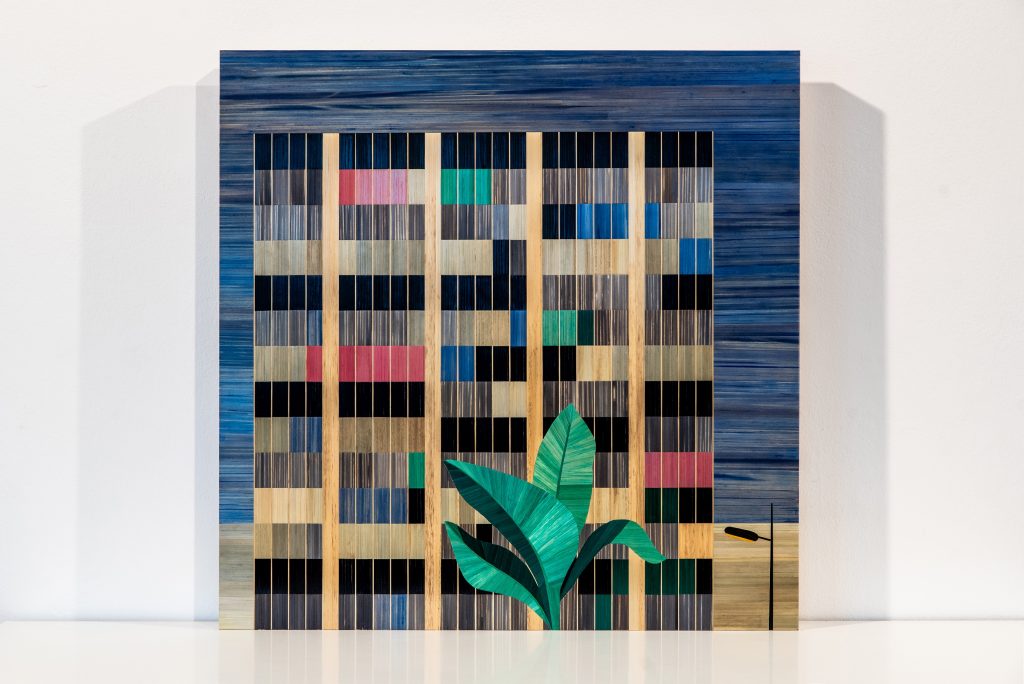 Décor mural Los Angeles. Décor mural en marqueterie de paille architecture et-nature. Artisanat d'art par Sandrine Reverseau Meubles Les Pieds Sur La Table