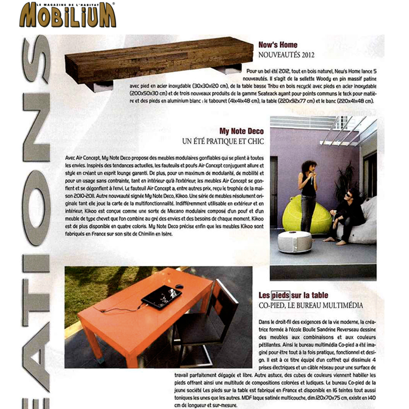 Bureau multimédia orange Co-Pied dans Mobilium-octobre 2012, mobilier design modulable sur mesure et coloré Les Pieds Sur La Table, article presse