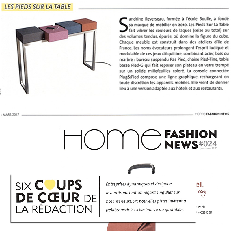 Console design connectée Plug&Pied - Mobilier design modulable et coloré Les Pieds Sur La Table, presse Home fashion news