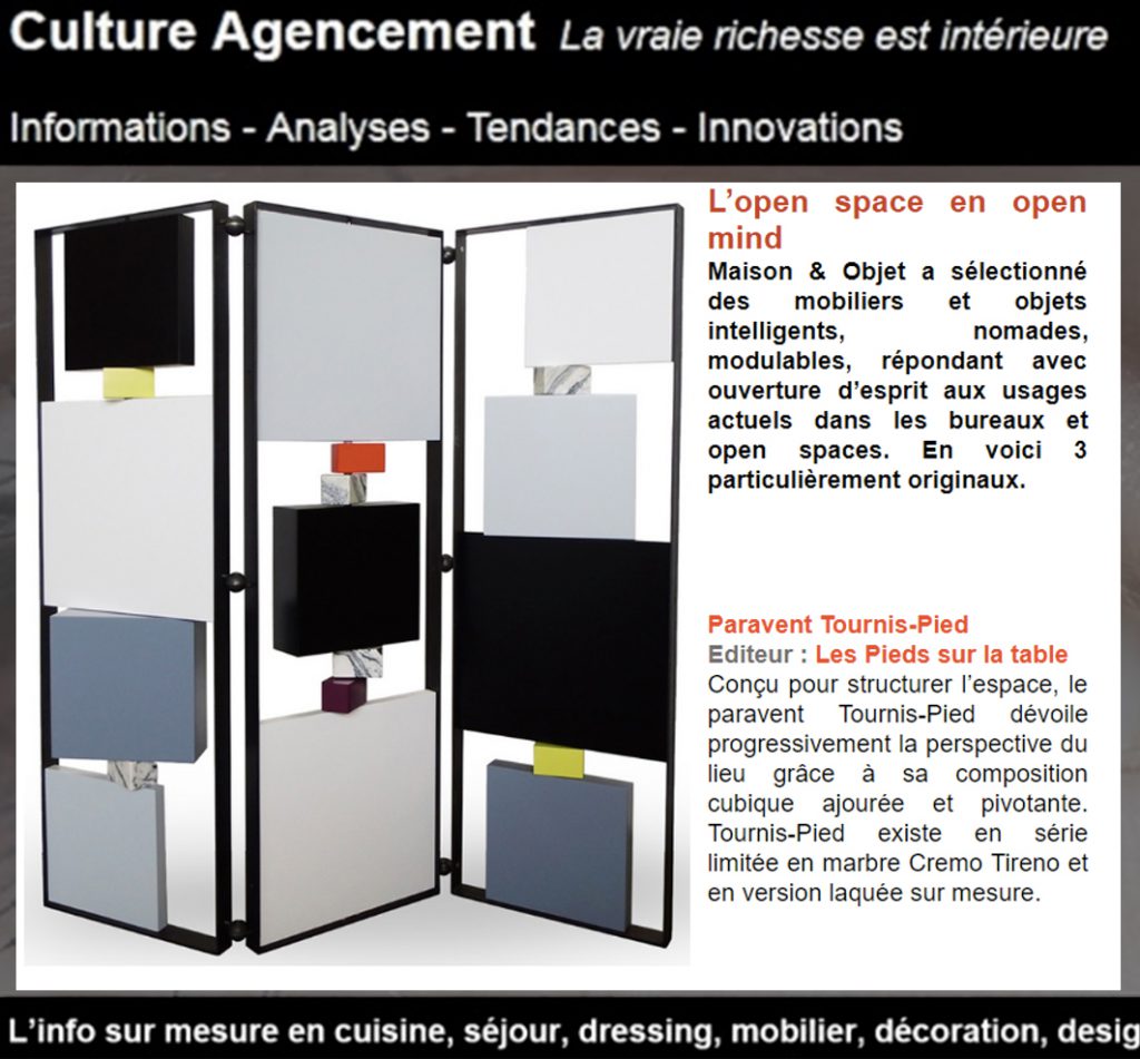 paravent design pour open space dans Culture agencement. Modèle Tournis-Pied paravent sur mesure acier, laque. Création et fabrication meubles design Les Pieds Sur La Table