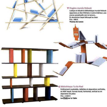 Etagère modulable Tu-Lis-Pied dans Esprit Maison-octobre 2012, mobilier design modulable sur mesure et coloré Les Pieds Sur La Table, article presse