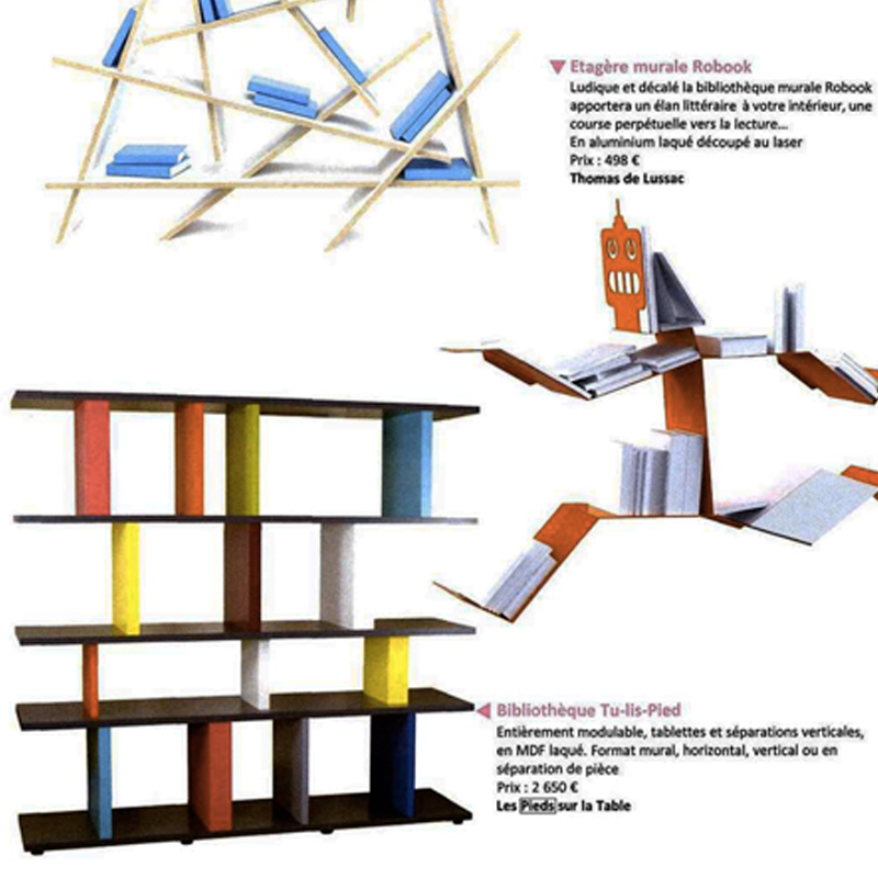 Etagère modulable Tu-Lis-Pied dans Esprit Maison-octobre 2012, mobilier design modulable sur mesure et coloré Les Pieds Sur La Table, article presse