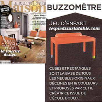 Bureau en couleurs et connecté dans Le journal de la Maison novembre 2012. Bureau sur mesure Co-Pied , mobilier design modulable sur mesure et coloré Les Pieds Sur La Table