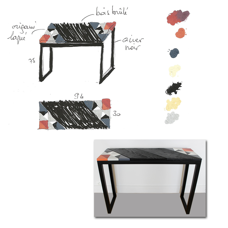 Console Origami 10 ans Série Limitée éditée en 10 exemplaires numérotés Design mobilier contemporain Les Pieds Sur la Table croquis