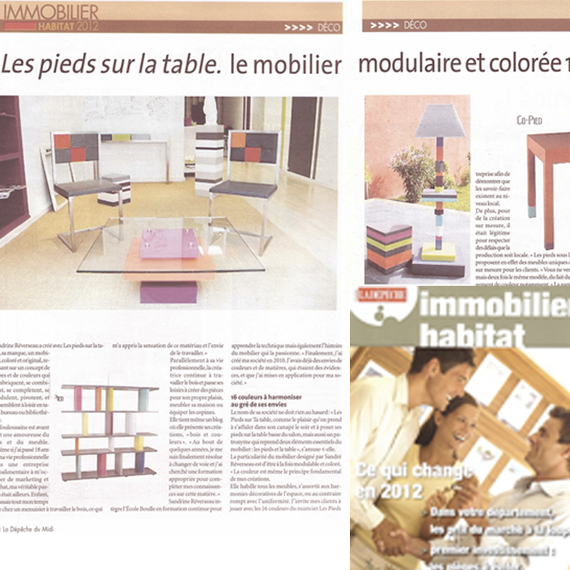 Mobilier modulaire design et coloré dans La Dépêche du Midi Toulouse mars 2012. Meubles design sur mesure et en couleurs Les Pieds Sur La Table