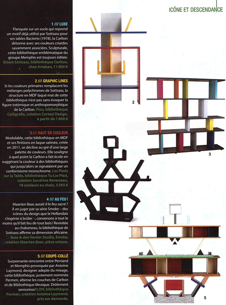 Etagère design iconique et descendance, modèle étagère Tu-Lis-Pied dans DesignHome avril 2013, mobilier design modulable sur mesure et coloré Les Pieds Sur La Table-Icones et descendance