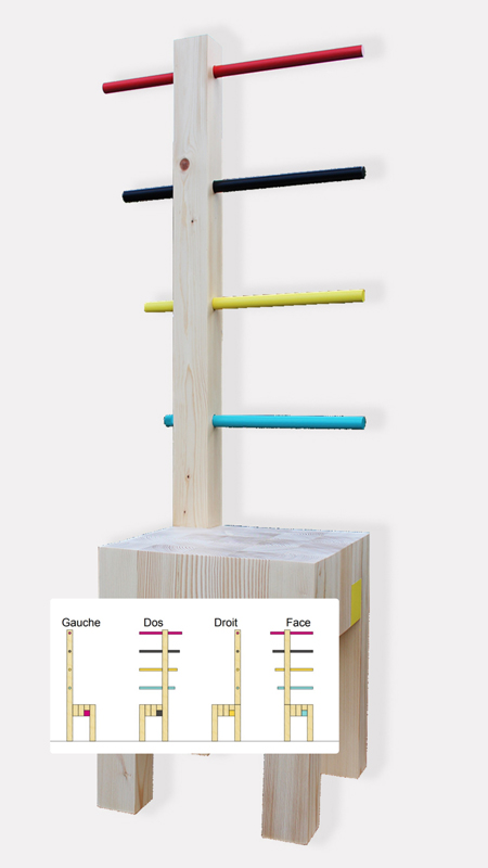 Tabouret bois massif design moderniste, les croquis et la réalisation par Les Pieds Sur La Table meubles sur mesure
