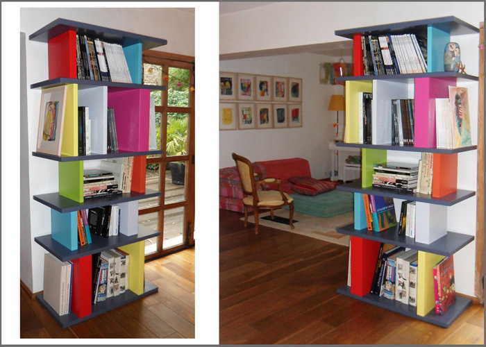 bibliothèque étagère modulable verticale multicolore Mobilier Les Pieds Sur La table réalisation maison