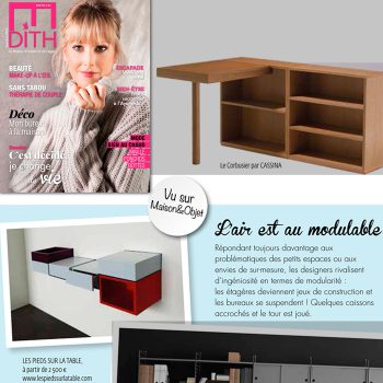 Bureau console Pas-Pied - Mobilier design modulable et coloré Les Pieds Sur La Table, presse Edithmag