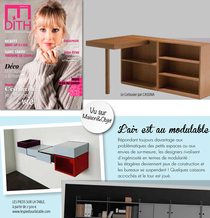 Bureau console Pas-Pied - Mobilier design modulable et coloré Les Pieds Sur La Table, presse Edithmag