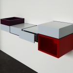 bureau console mural Pas-Pied couleur sur mesure mobilier Les Pieds sur la table avec tiroir