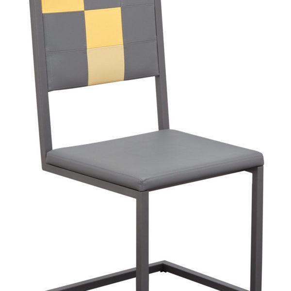 chaise de bureau design moderne à dossier haut Pied-Tine acier gris et simili cuir gris jaune par Les Pieds Sur la Table