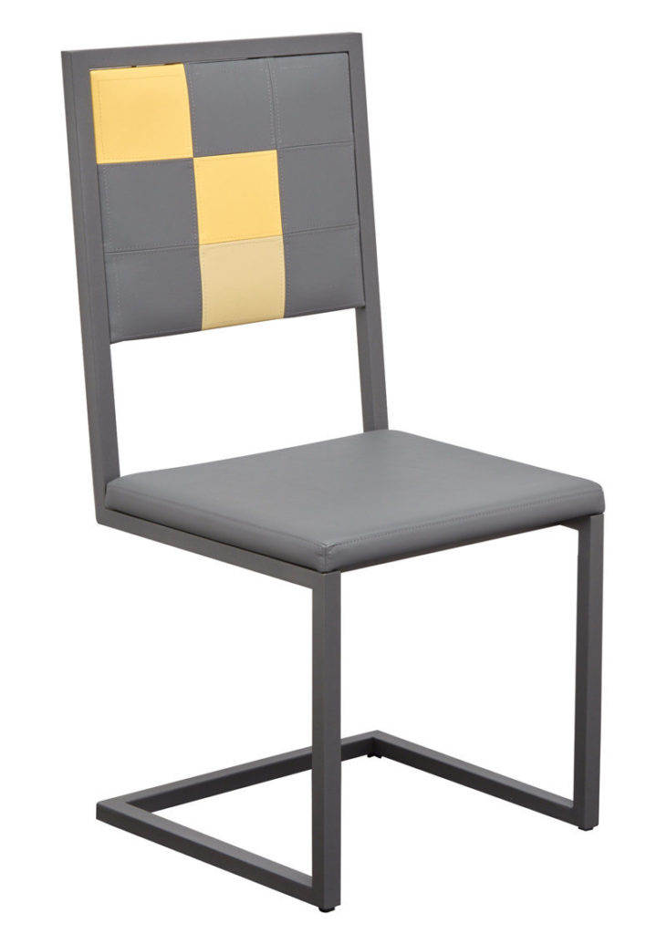 chaise de bureau design moderne à dossier haut Pied-Tine acier gris et simili cuir gris jaune par Les Pieds Sur la Table