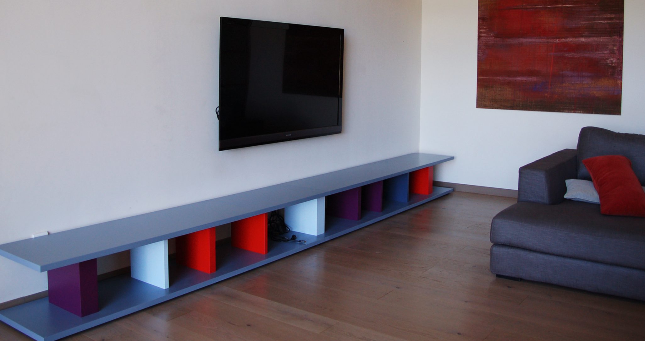 meuble télé étagère modulable sur mesure Pied ciné mobilier modulable Les Pieds Sur La Table réalisation maison pano