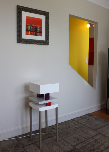 Console design laquée acier et cubes laqués Pied de-Grue mobilier Les Pieds Sur La Table réalisation maison