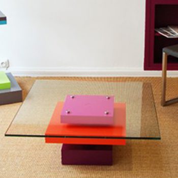 tables basses laquee en couleur orange fuchsia et verre carre Pied G Uno mobilier modulable Les Pieds Sur La Table