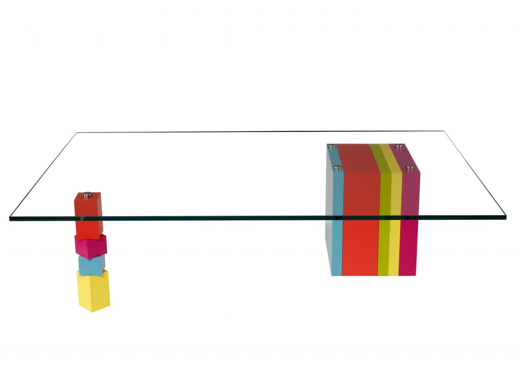 table basse laquée design en couleurs sur mesure et verre rectangulaire Pied G original mobilier modulable Les Pieds Sur La Table