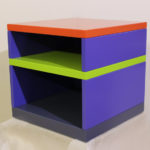 Table basse laquée Pied-Monté couleurs bleu, gris, orange et vert. Mobilier Les PIeds Sur La Table
