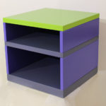 Table basse laquée Pied-Monté couleurs bleu, gris et vert. Mobilier Les PIeds Sur La Table